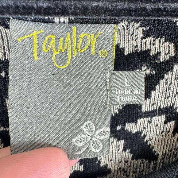 Just Taylor Anthro Black Cream 3/4 Sleeve Fit Flare Knee Length Sweater Dress L - Picture 6 of 8